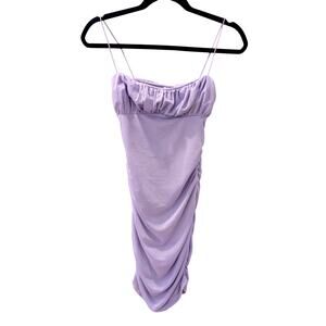 Princess Polly Earth Club Penney Mini Dress Purple Size 4 Ruched Eco Summer NWT